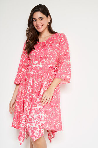 Pink Floral Flared Dress, Pink, image 2